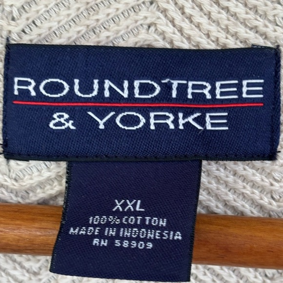 Roundtree & Yorke Cream Cardigan Sweater Size XXL 100% Cotton V Neck Chevron - Picture 2 of 9